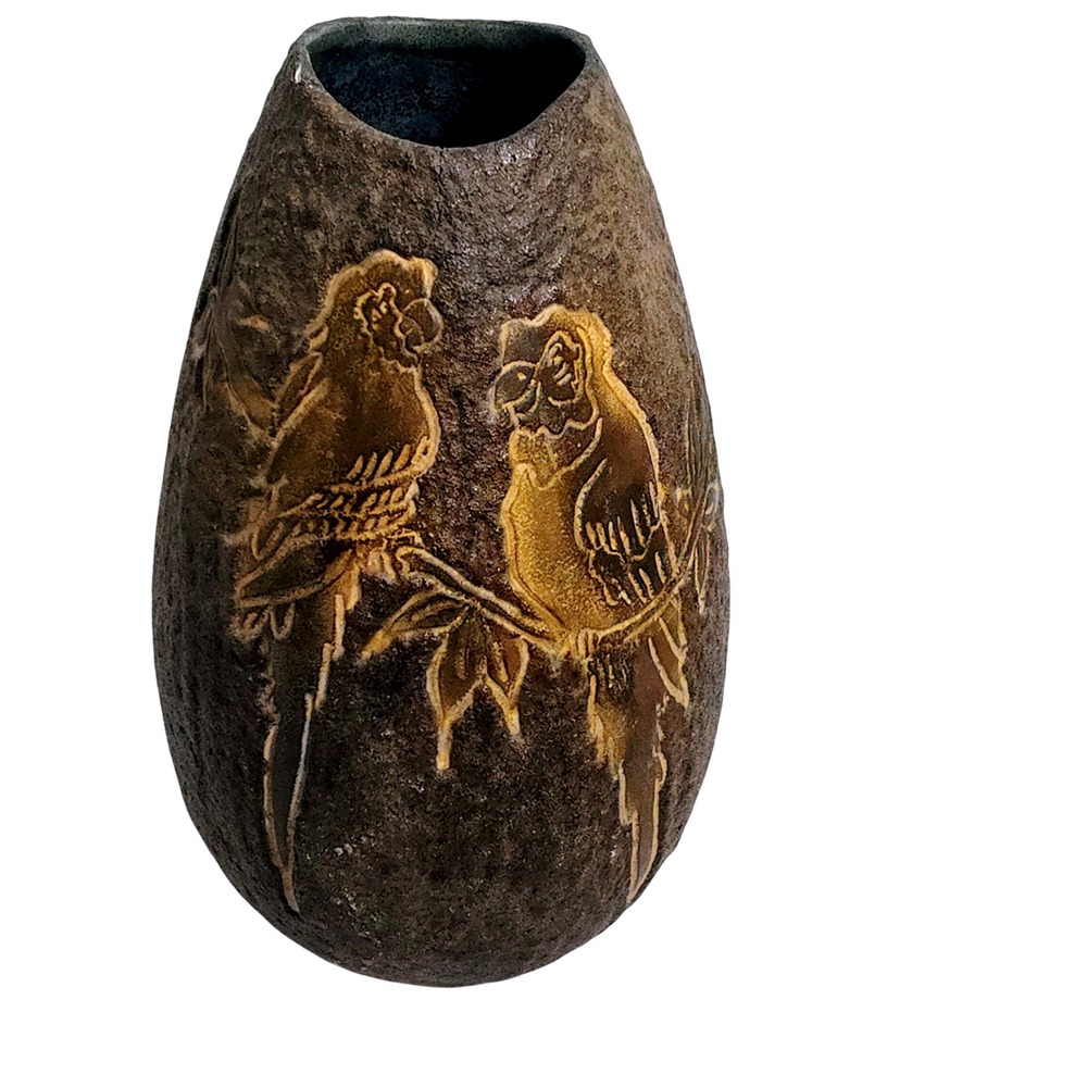 Vintage JJO Holland Holz Pottery Vase Bird Motif Signed Numbered Decor‎